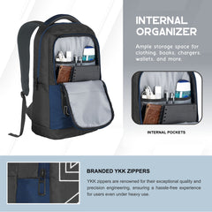 Detailed view of the internal organizer of the CPB02 26L Laptop Backpack in grey, showcasing its efficient layout for optimal organization. The main compartment features a padded laptop sleeve designed to securely hold most 15-inch laptops, while multiple interior pockets are available for organizing smaller items such as pens, chargers, and notebooks.