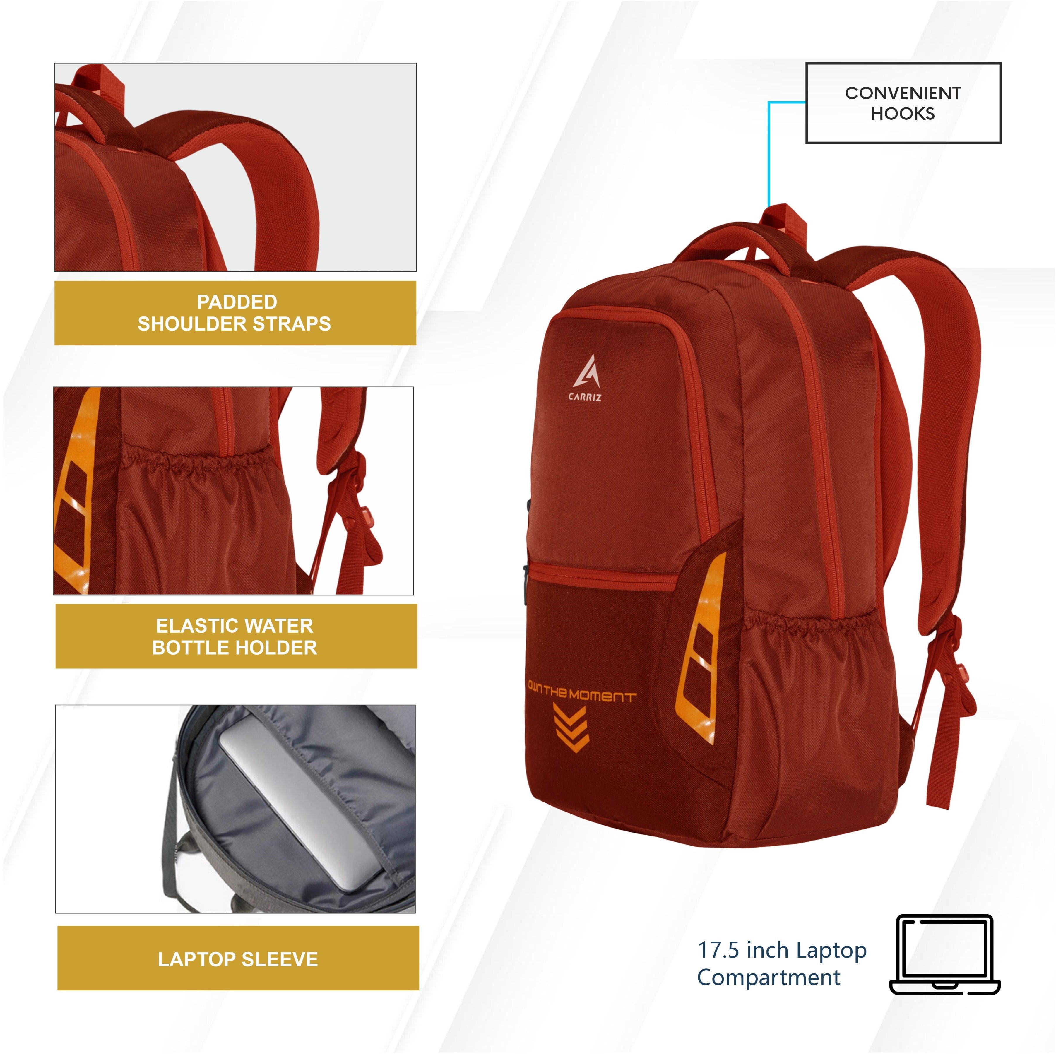 Side view of the CPB04 23L Laptop Backpack in red, highlighting its streamlined design and functional features. The backpack showcases padded shoulder straps for comfort and a breathable back panel for ventilation. A side mesh pocket is visible, designed for holding a water bottle, while the durable fabric and vibrant red color enhance its modern aesthetic.