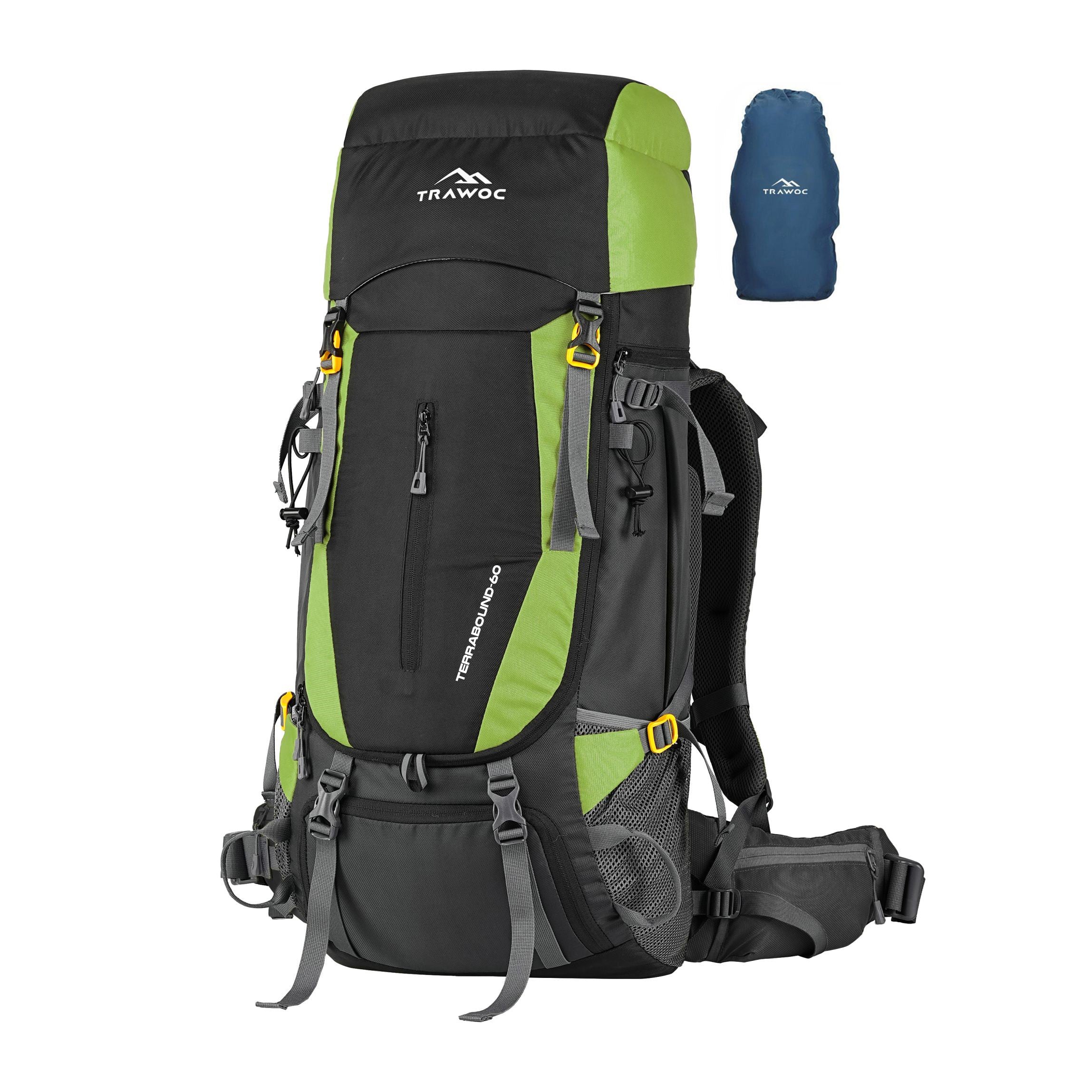 Thumbnail image of the TERRABOUND-60 Rucksack in green, featuring a rugged design with multiple compartments, adjustable straps, and durable fabric, ideal for outdoor excursions and trekking.