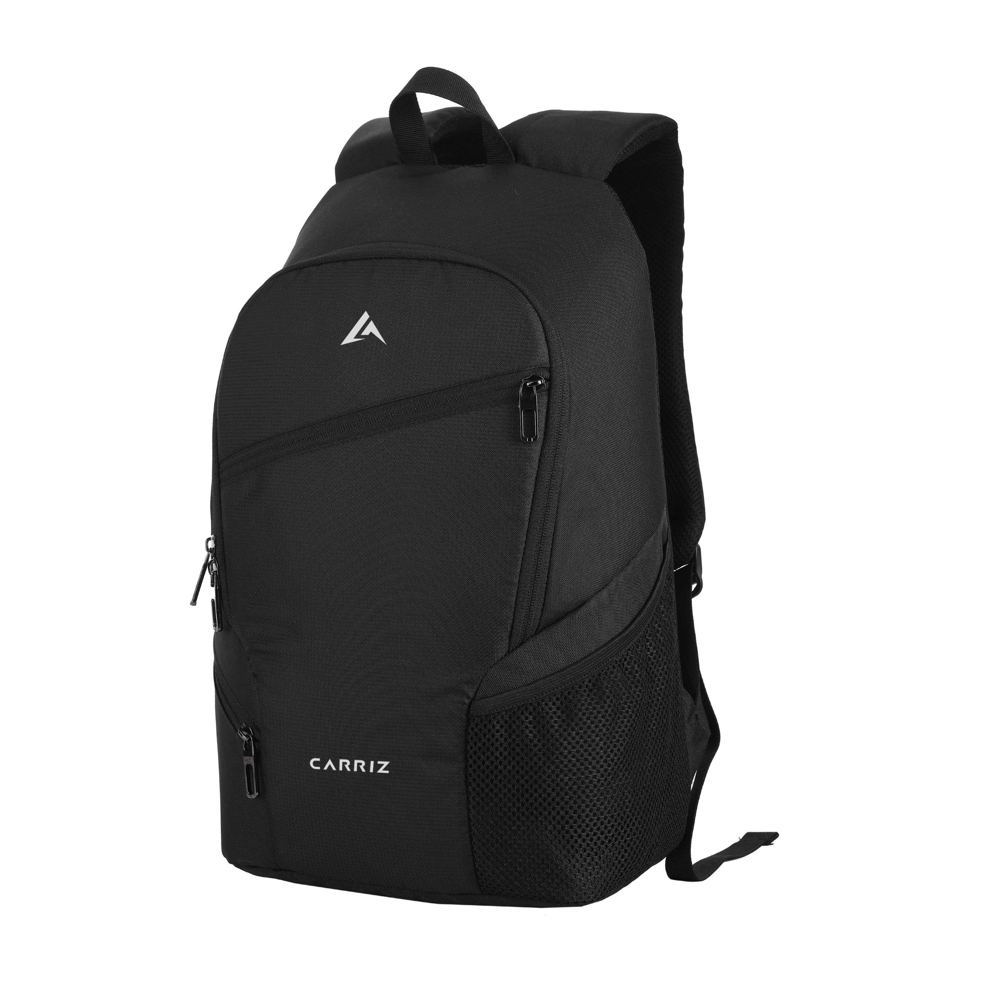 Thumbnail image of the CARRIZ Casual Backpack - CB01 in black. The backpack features a minimalist design with a smooth, sleek exterior, adjustable shoulder straps, and a top handle. It includes a front zippered pocket for easy access to essentials and a spacious main compartment, all presented in a stylish black color.