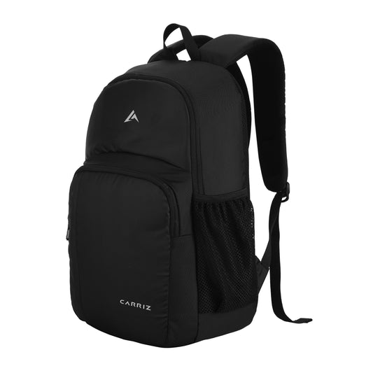 Thumbnail image of the CARRIZ Casual Backpack - CB04 in black, featuring a sleek and modern design. The backpack showcases a classic black exterior made from durable materials, with a spacious main compartment and a front zippered pocket for easy access to essentials.