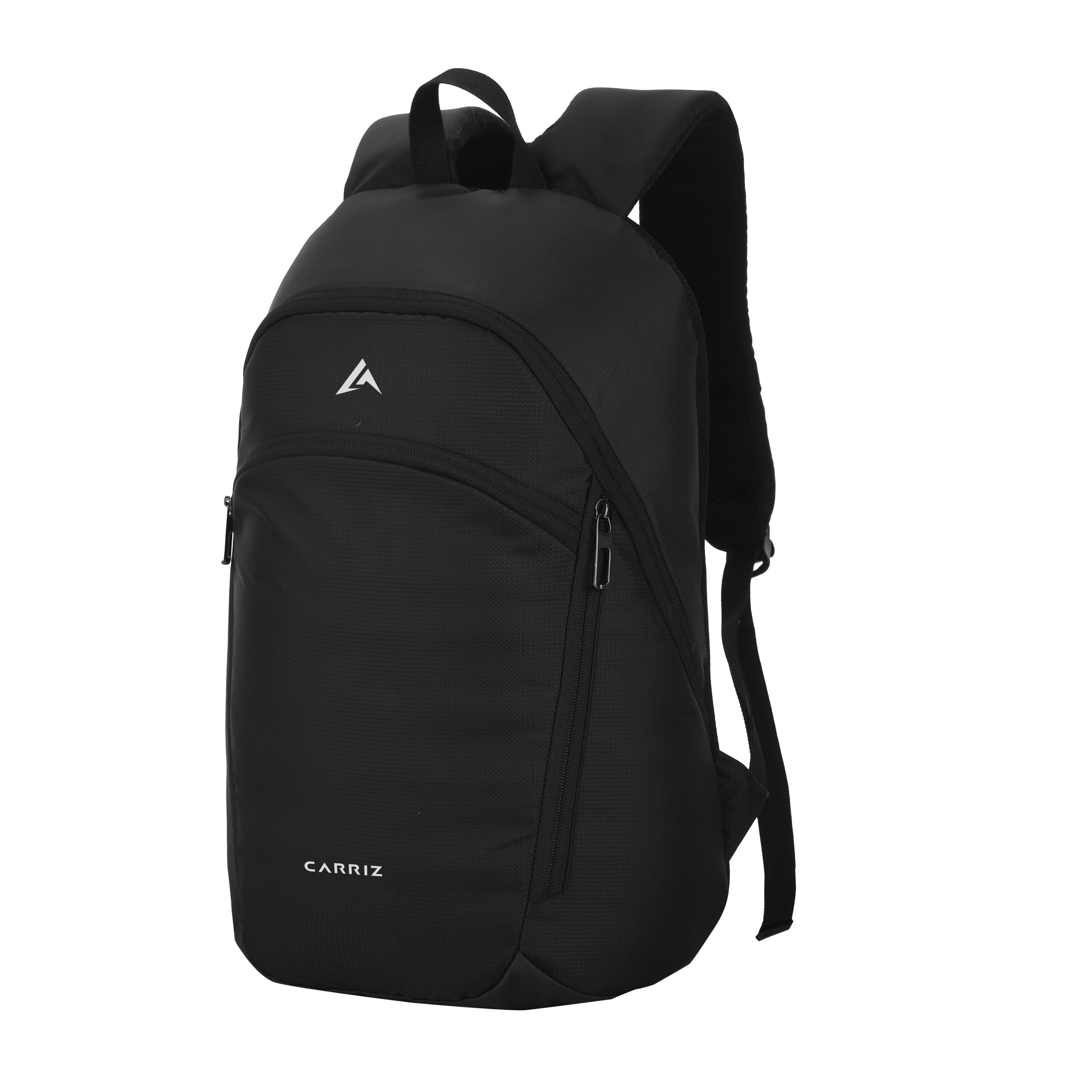 Thumbnail image of the CARRIZ Casual Backpack -CB05-BLACK. The backpack features a sleek, all-black exterior with a minimalist design. It includes adjustable shoulder straps for a comfortable fit and a top handle for easy carrying.