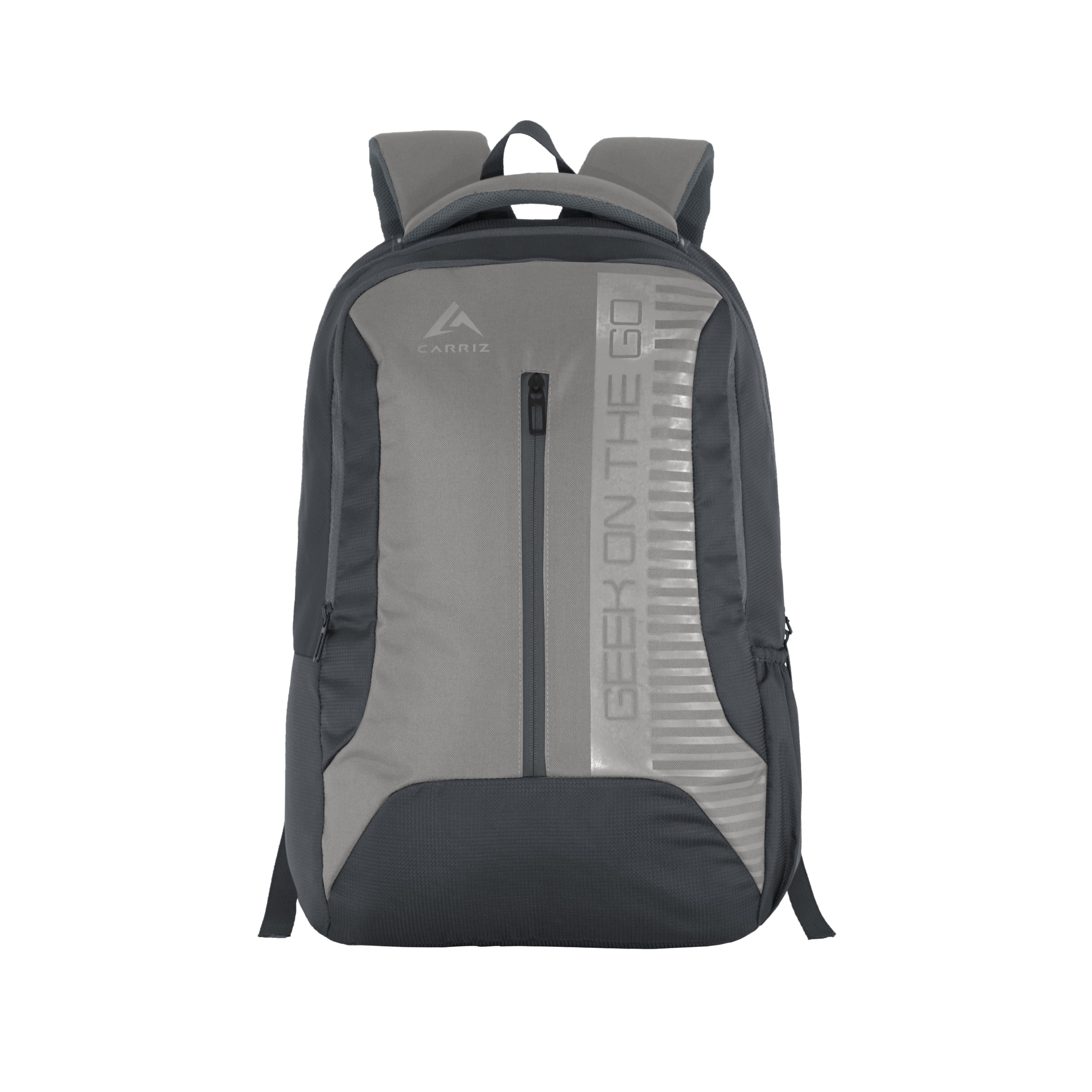 Thumbnail image of the CPB01 26L Laptop Backpack in grey. The backpack features a modern and sleek design with a stylish grey color, showcasing its padded shoulder straps and compact structure. The front zippered pocket and logo are visible, highlighting its practical features.