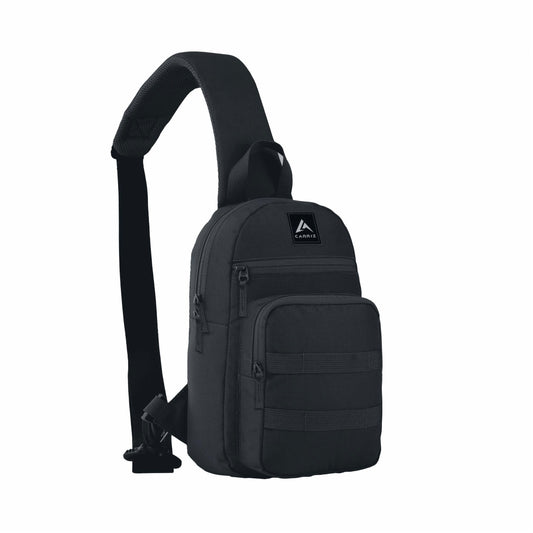 Thumbnail image of the Carriz Crossbody Backpack -CRB03-BLACK. The backpack features a sleek, black exterior with a minimalist design, offering a versatile and modern look. Made from durable material, it includes an adjustable crossbody strap for comfortable carrying. 