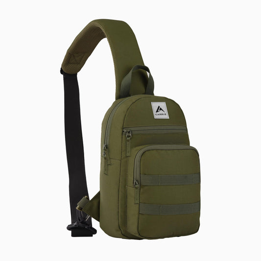 Thumbnail image of the Carriz Crossbody Backpack -CRB03-OLIVEGREEN. The backpack features a stylish olive green color with a sleek, compact design. Made from durable, high-quality material, it offers both functionality and modern aesthetics. The adjustable crossbody strap provides comfort and easy carrying, making it ideal for daily use or light travel.