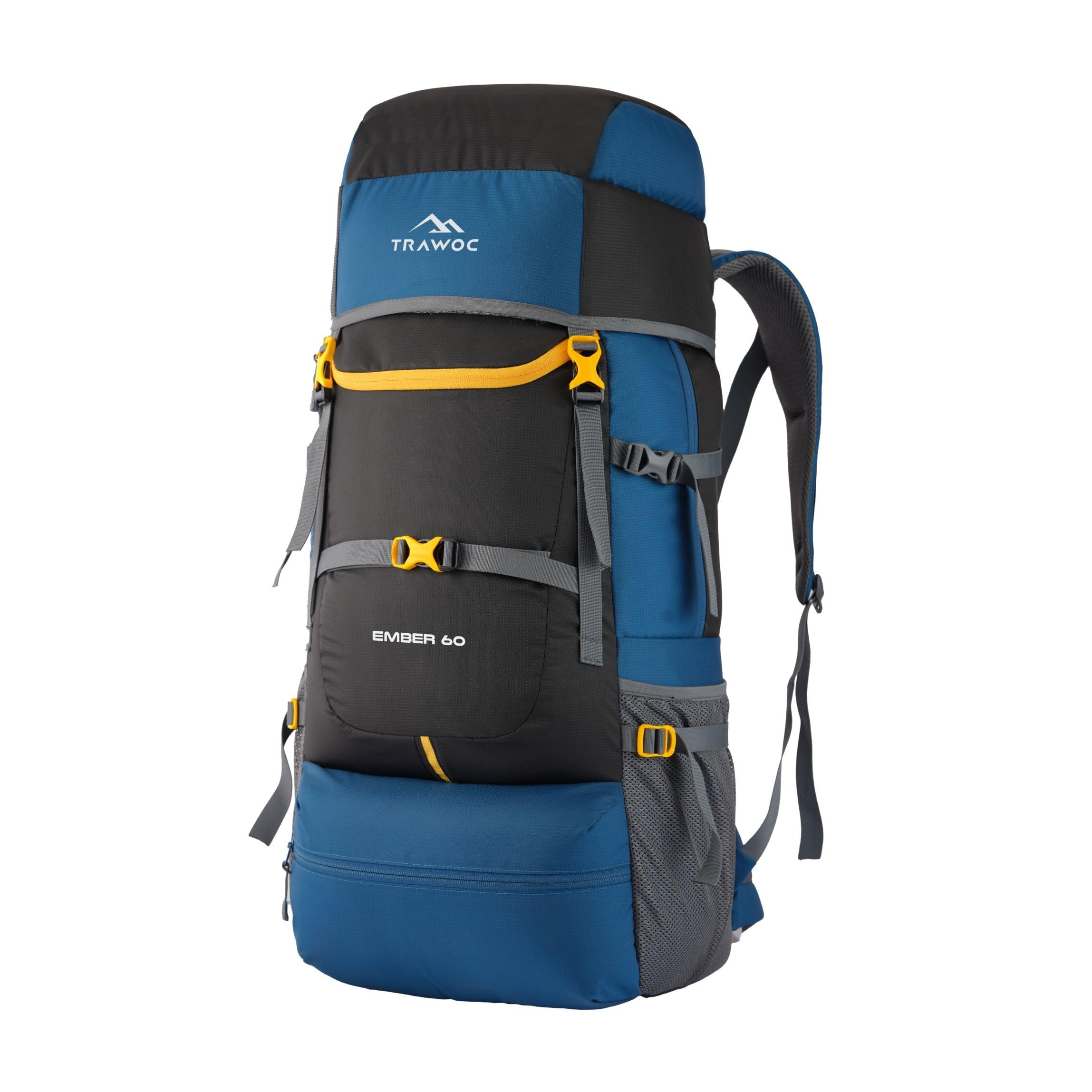 EMBER-60 Backpack in Englishblue with 60L capacity, featuring ergonomic design, multiple compartments, and durable straps for travel and adventure.