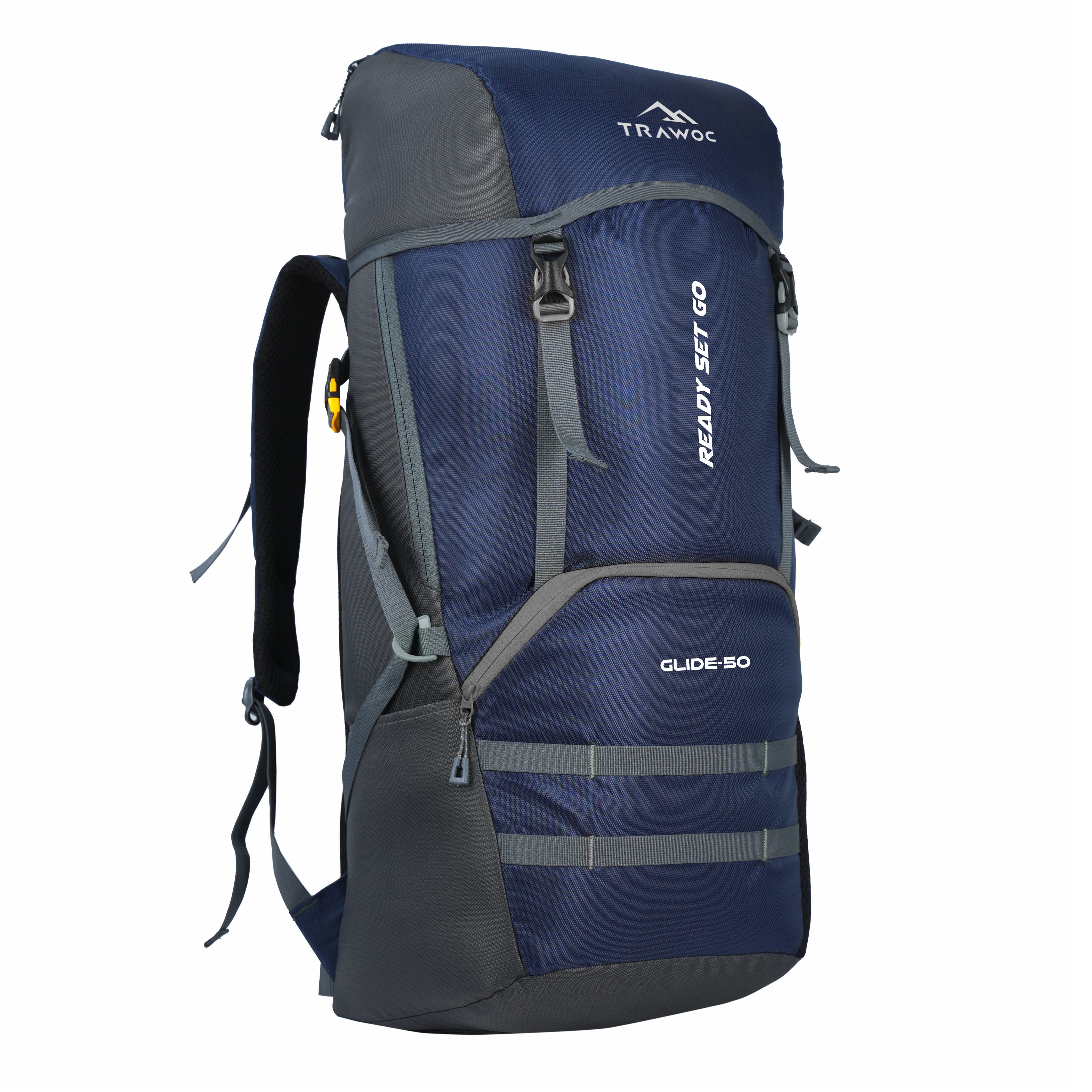 Thumbnail image of the GLIDE-50 Backpack in navy blue, featuring a modern design with multiple compartments and adjustable straps, set against a clean, neutral background.