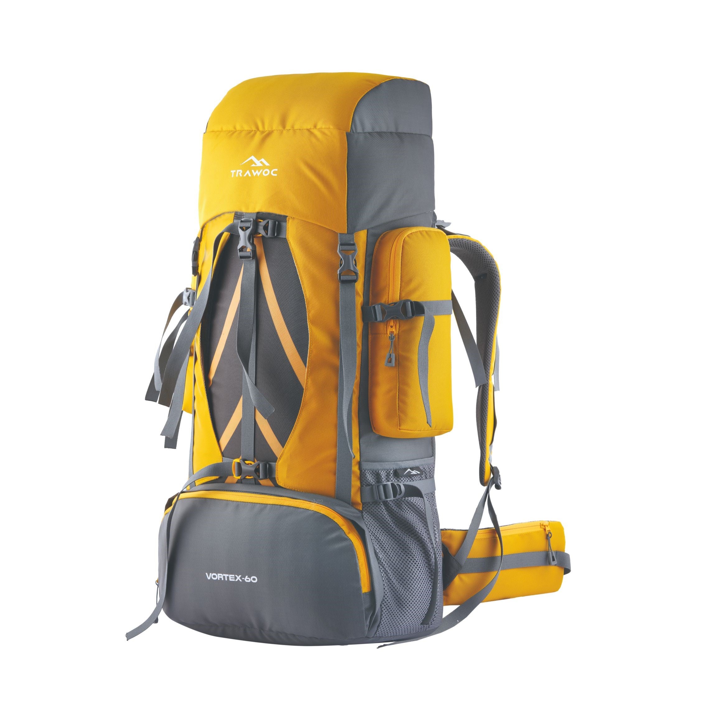 Thumbnail image of the VORTEX-60 Rucksack in vibrant yellow, featuring a modern and sporty design. The rucksack is displayed against a neutral background, showcasing its spacious compartments, adjustable straps, and practical pockets, making it an ideal choice for outdoor activities and travel.