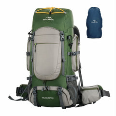 WILDQUEST-50 Rucksack - HUNTER GREEN Backpack in Englishblue with 60L capacity, featuring ergonomic design, multiple compartments, and durable straps for travel and adventure.
Person wearing Trawoc WILDQUEST-50 Rucksack - HUNTER GREEN Backpack in rugged terrain, emphasizing style, durability, and functionality for outdoor adventures.