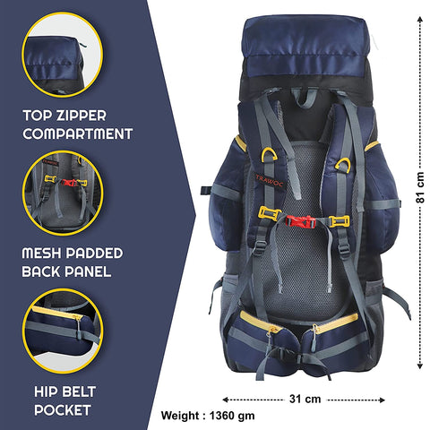 Buy TRAWOC BHK006 75 Liter Rucksack Travel Backpack Camping Hiking Trekking  Bag Rain Cover/Shoe Compartment (BLACK) at Amazon.in
