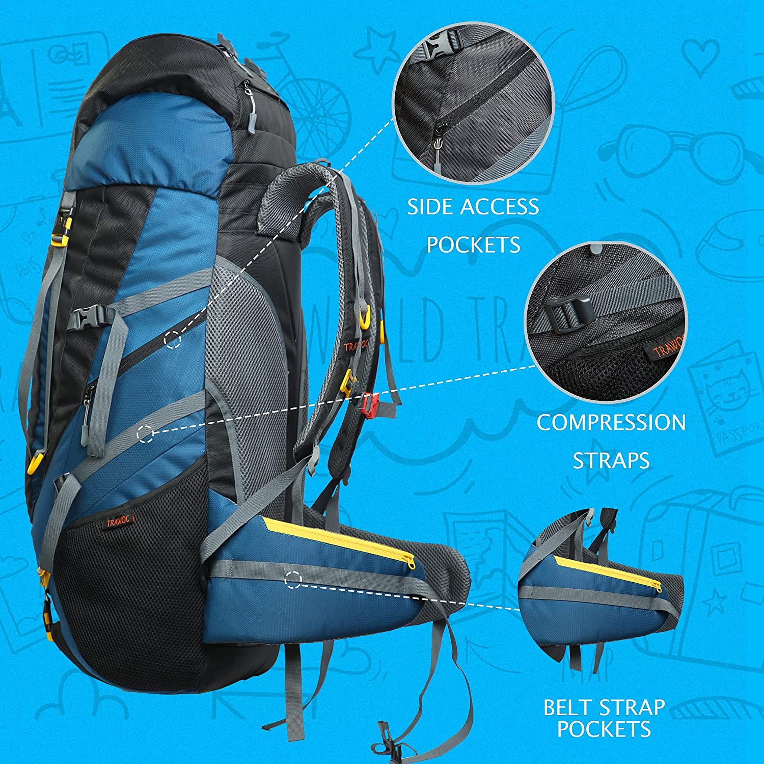 Trawoc Travel Rucksack (65Ltr)  For Camping, Trekking & Hiking