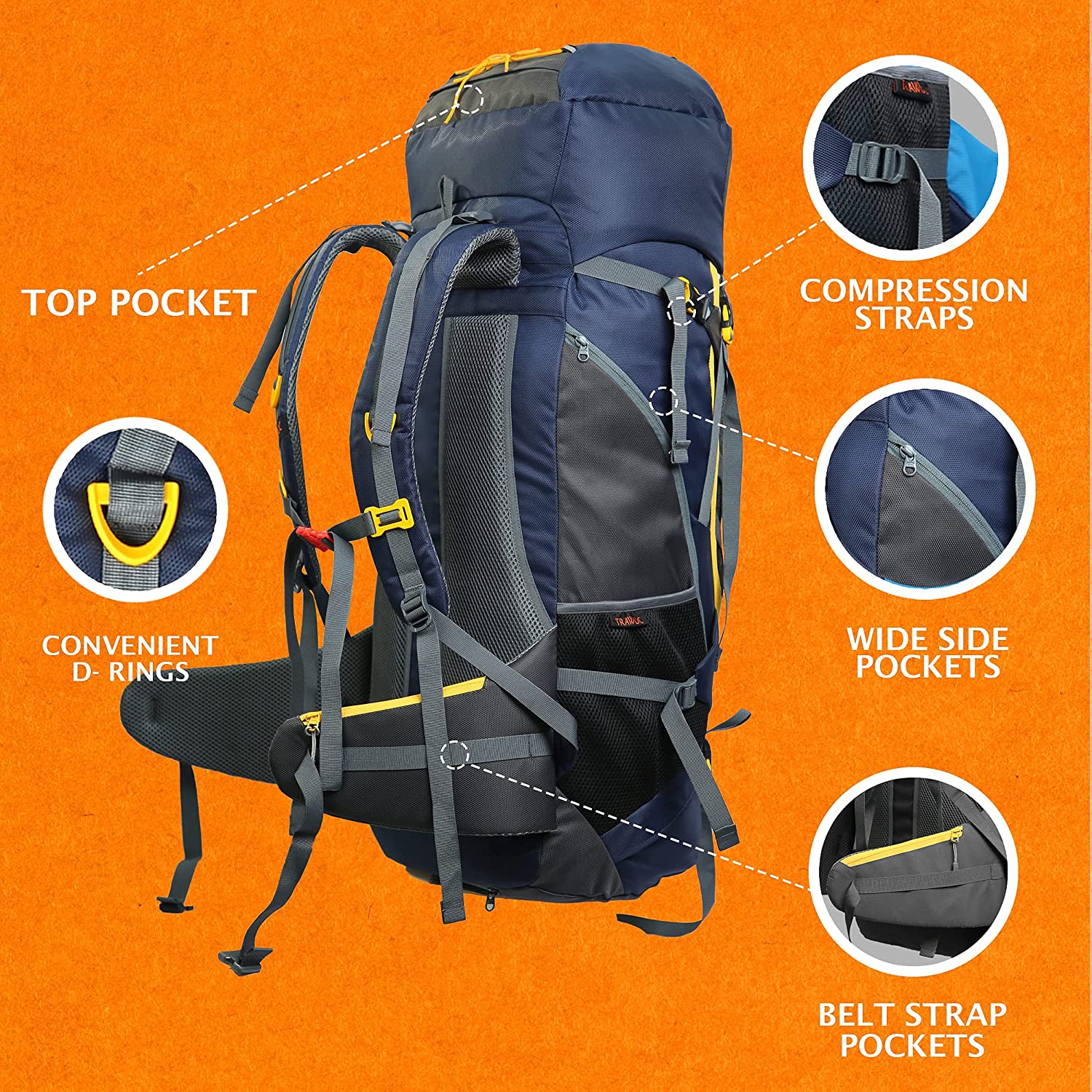 Trawoc Travel Rucksack (65Ltr) | For Camping, Trekking & Hiking – TRAWOC